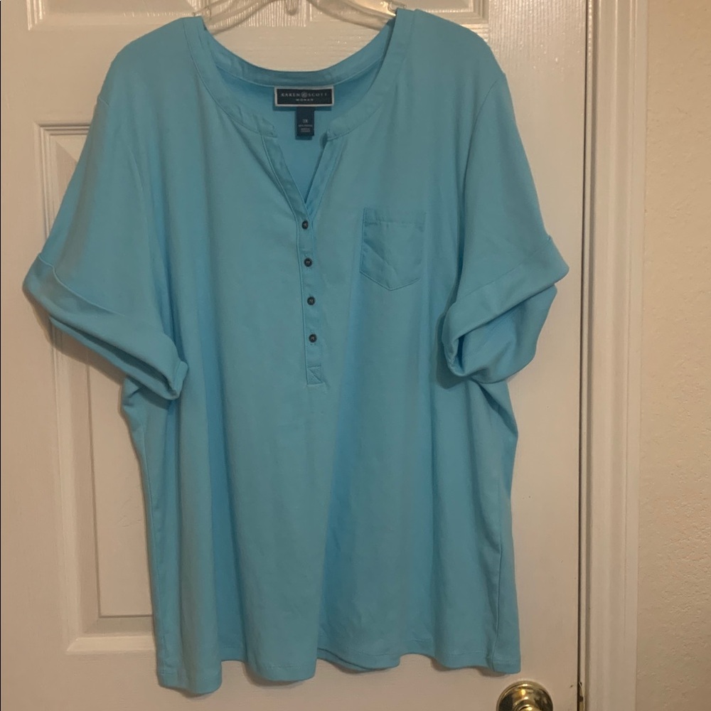 Karen Scott Medium Sky Blue Cotton Top